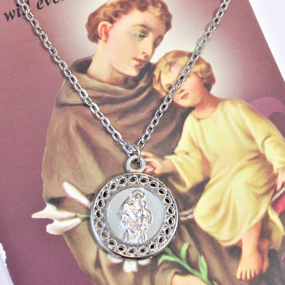 ✝️Round Silver Plated Saint Anthony Unisex Religious Prayer Medal Necklace✝️